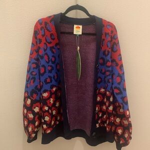 NWT FARM Rio Mixed Leopard Knit Cardigan